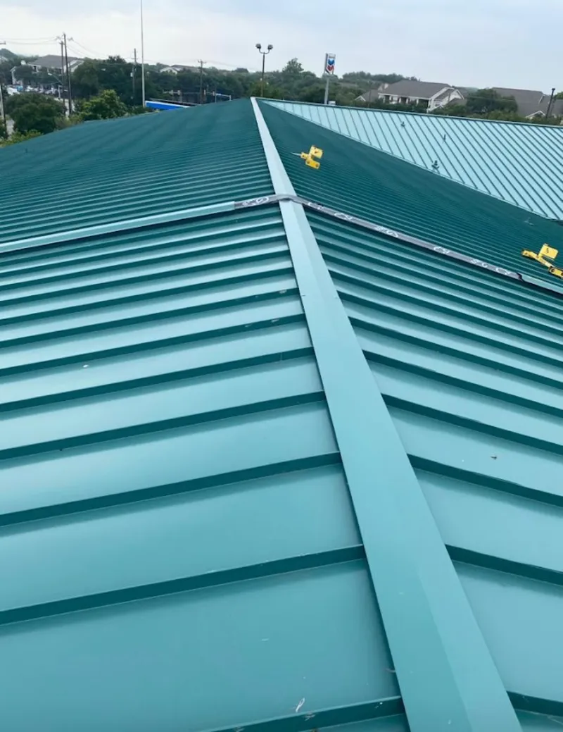 Green commercial metal roof ridge and valley for Metal Roof Repair in Sierra Madre